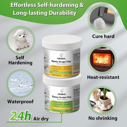 Epoxy Sculpt Clay - 2 Pound White Epoxy Putty | Strong Adhesive & Self-Hardening Modeling Compound for Sculpting, Repairing, Filling & Bonding