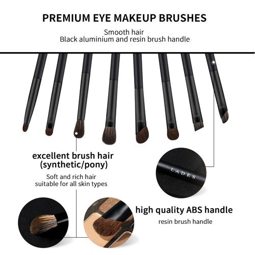 Eye Makeup Brushes 8pcs Eyeshadow Makeup Brushes Set with Soft Synthetic & Natural Hair, Real Wood Handle with Bag for Eyeshadow, Eyeliner, Blending, Eyebrow, Pure Black