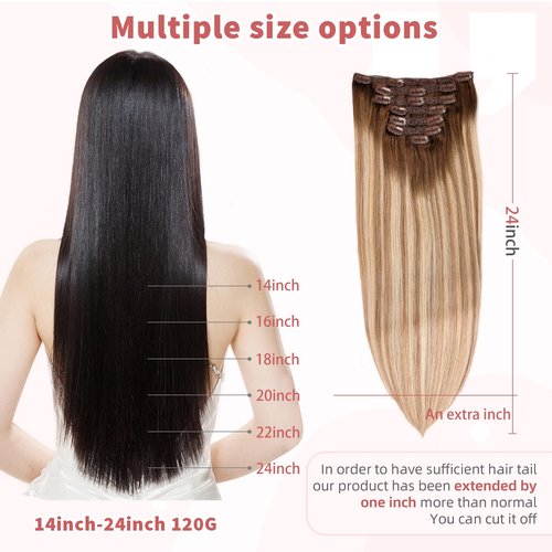 DIYOMO human hair clip in extensions Soft&Natural clip in hair extensions real human hair 120g 7pcs Straight&Invisible (14Inch #3822)