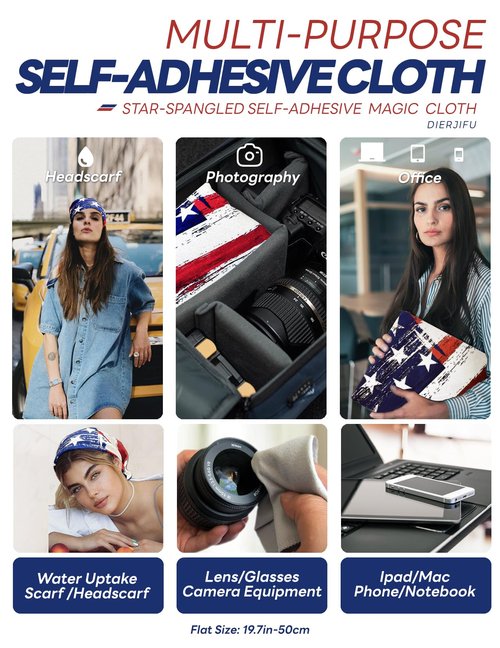 DIERJIFU Magic Self-Adhesive Cloth - Protective Wrap for Camera Lens, Makeup Bag & Cat Grooming | Reusable, Washable & Scratch-Resistant Organizer(19.7"x19.7")