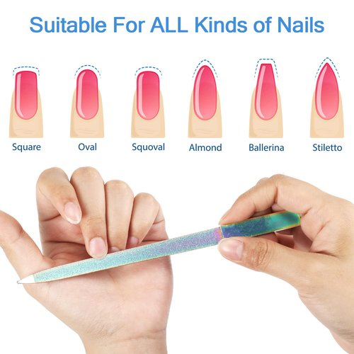 Mudder 3 Pcs Diamond Nail File Set for Women Men Stainless Steel Metal Sapphire Double Side Fingernail Toenail Buffer Filers Rainbow Emery Boards for Salon Home Travel Manicure Pedicure Nail Care Tool