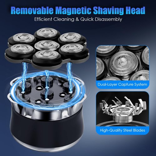 Professional 7D Head Shaver for Bald Men, IPX7 Waterproof Wet & Dry Electric Razor with LED Display, USB-C Fast Charging & Rechargeable Grooming Kit (Black)