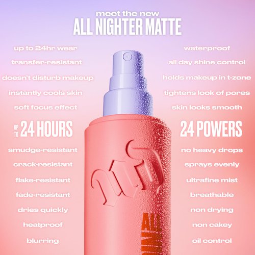Urban Decay All Nighter Waterproof Makeup Setting Spray - Blurring Matte Finish, Up to 24HR Wear, Mattifying Mist, Oil Control Face Primer, Smudge-Proof, Transfer-Resistant - 4 fl oz