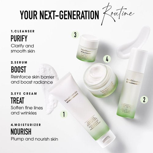 bareMinerals Skinlongevity Face Cleanser, Cream-to-Foam Cleanser with Mineral Herb Complex, Removes Makeup & Sunscreen, Gentle for All Skin Types, Vegan, Cruelty-Free & Dermatologist-Tested
