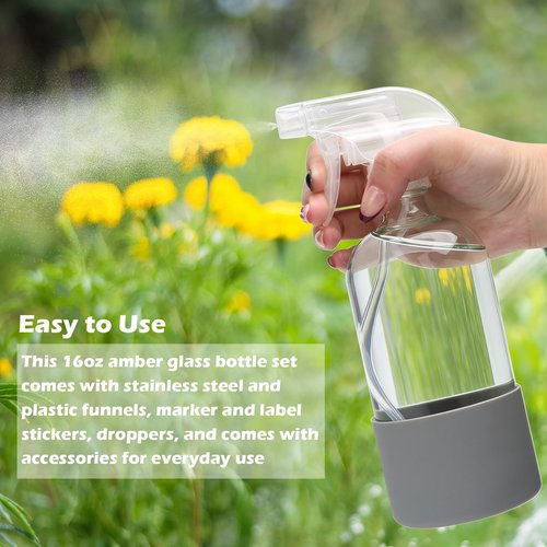 Maredash 16oz Glass Spray Bottles,Empty Reusable Spray Bottles,Glass Spray Bottles for Cleaning,Refillable Containers with Spray Nozzles for Cleaning,Window Cleaner,Hair Care,Flowers12 Pack
