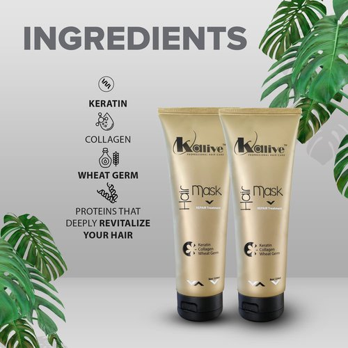KALIVE Hair Mask for Deep Hydration & Repair - 8 oz. Keratin, Collagen & Wheat Germ - Hair Care Products for Dry, Damaged Hair. (Pack of 2)