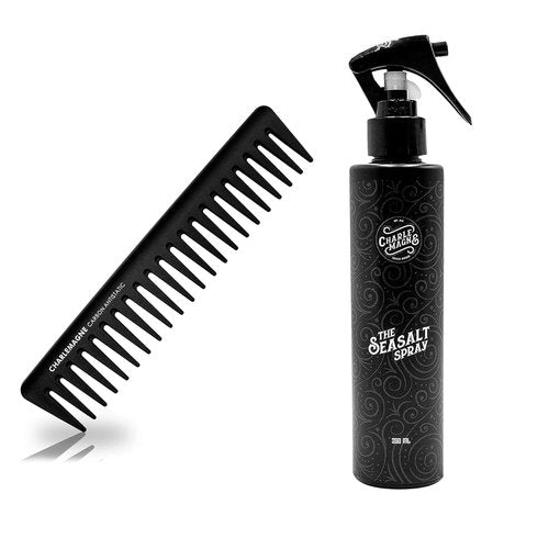 CHARLEMAGNE Hair Styling Comb & Sea Salt Spray Set for Men | 19CM Comb & 200ML Spray