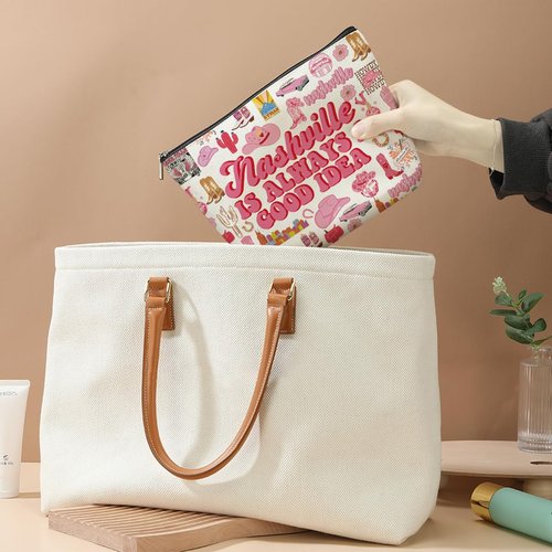 DJHUNG Nashville Travel Gift Cosmetic Bag Nashville Lover Gifts Makeup Bag Country Music Themed Gifts for Traveller Women Friends Sister Birthday Christmas Bachelorette Party Favors Girls Trip Gifts