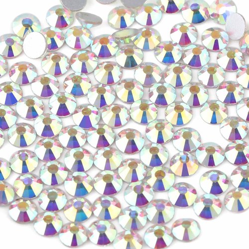 Beadsland Flat Back Crystal Rhinestones Round Gems for Nail Art and Craft Glue Fix, Crystal AB, 10mm, SS50/144pcs