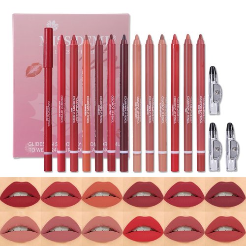 Miss Demi 12-Color Sculpting Matte Velvet Lip Liner Set - Creamy Pigmented Soft Pencils for Women