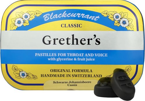 Grether's Classic Blackcurrant Pastilles - Premium Swiss Throat Lozenges for Dry Mouth Relief - 2.1 oz