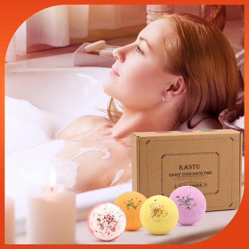 KASTU Bath Bombs Salt Balls,12 PCS Gift Set,Vanilla Menthol Rose Extract Essential Oils,Moisturizing Dry Skin,Fizzy Spa,Relaxing,Bubble Bath Bomb Gifts Idea for Men Women