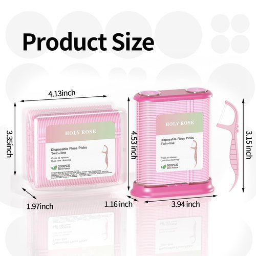 Holy Rose Dental Floss Dispenser with 100 Picks - Flossers Case with 200 Floss Sticks,Mint Flavored,Dual-Line Design,is Perfect Tool for Teeth Cleaning