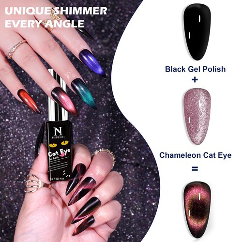 noirwhite Cat Eye Gel Nail Polish, 12 Colors Sparkly Glitter 9D Chameleon Magnetic Nail Polish Set with Magnet Base Top Coat Soak Off LED UV Nail Art DIY Manicure Home Salon Gift for Women