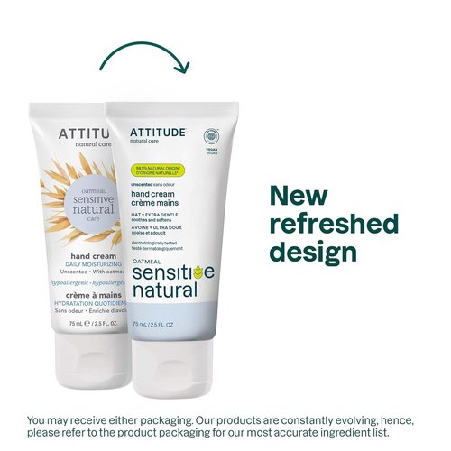 ATTITUDE Hand Cream - Sensitive Skin Formula with Oat | EWG Verified, Vegan, Unscented, 2.5 Fl Oz