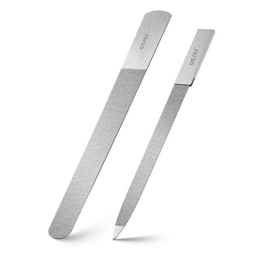 BEZOX Metal Nail File Kit - 2PCS Professional Stainless Steel Long Nail Files & Buffers for Natural/Acrylic Nails, Professional Fingernail Files and Buffers for Salon & Home Use - Silver