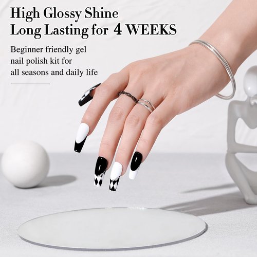 Double Rhythm UV Gel Polish Set - 15ml Pure White & Black Nail Art Kit for DIY Salon Use