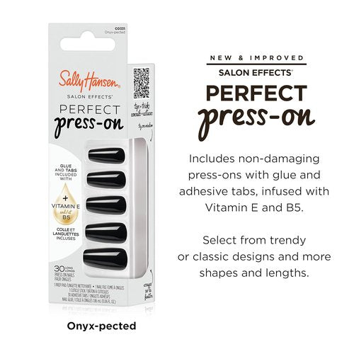 Sally Hansen Press-On Nails - Coffin Shape, Easy Application, Non-Damaging | 30 Nails & Accessories - Onyx-Pected