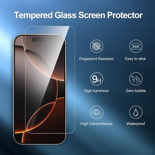 NEW'C iPhone 17 & 16 Pro Screen Protector - 3 Pack Tempered Glass with Easy Installation Tool | Case Friendly, Ultra Resistant