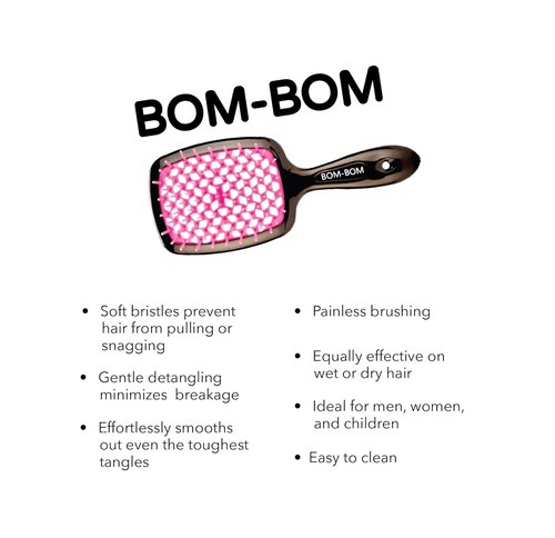 BOM BOM Detangling Hair Brush Kit - Wet & Dry Vented Design for All Hair Types | Lightweight Scalp Massager (Pink, Blue, Yellow)