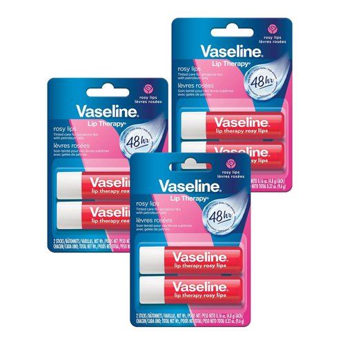 Vaseline Lip Therapy | Rosy Lip Balm - Fast-Acting Nourishment for Chapped Lips | 3-Pack, 0.16 Oz Each