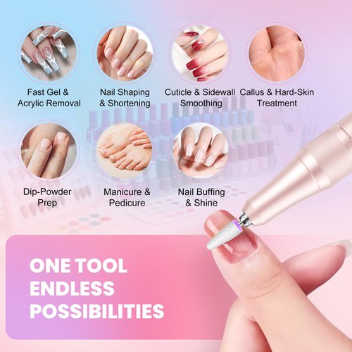 FLORAVIC High Speed Nail Drill for Acrylic Removal, 50,000 RPM Pro E-File with LCD, Bits Kit & Anti Slip Pad, MG101L Quick Gel Removal, Precise Shaping, Portable for Nail Art Practice & Salon Use