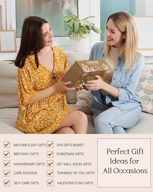 Coralogo Natural Spa Gift Baskets - Natural Pampering Spa Set, Self-Care Get Well Soon Basket,Thank You Gifts, Unique 11pcs Gift Set for Women Wife Mom Her Birthday Valentines Day Mothers Day
