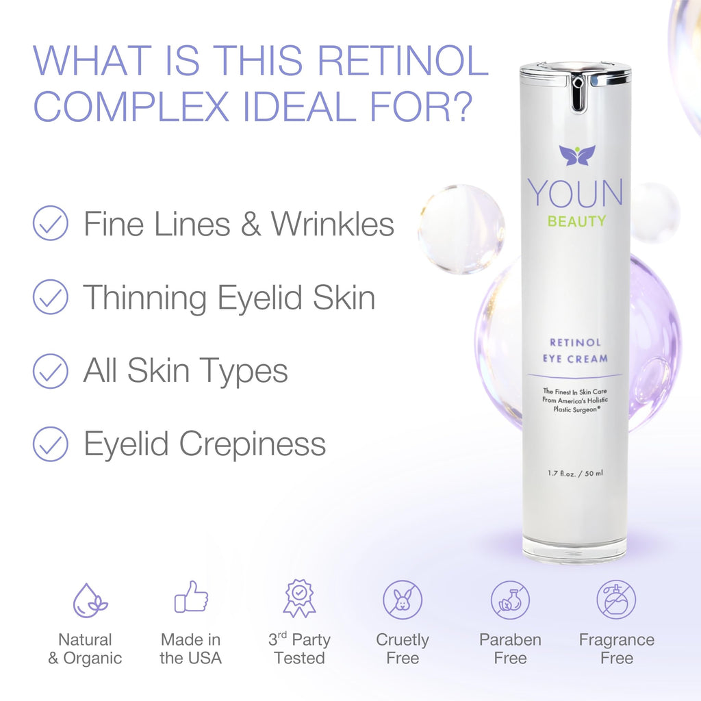 YOUN Beauty Retinol Eye Cream by Plastic Surgeon Dr. Anthony Youn | Paraben-Free Night Eye Cream with Liposomal Retinol & Hyaluronic Acid | Under Eye Cream for Hydration and Skin Firming, 1 Fl Oz
