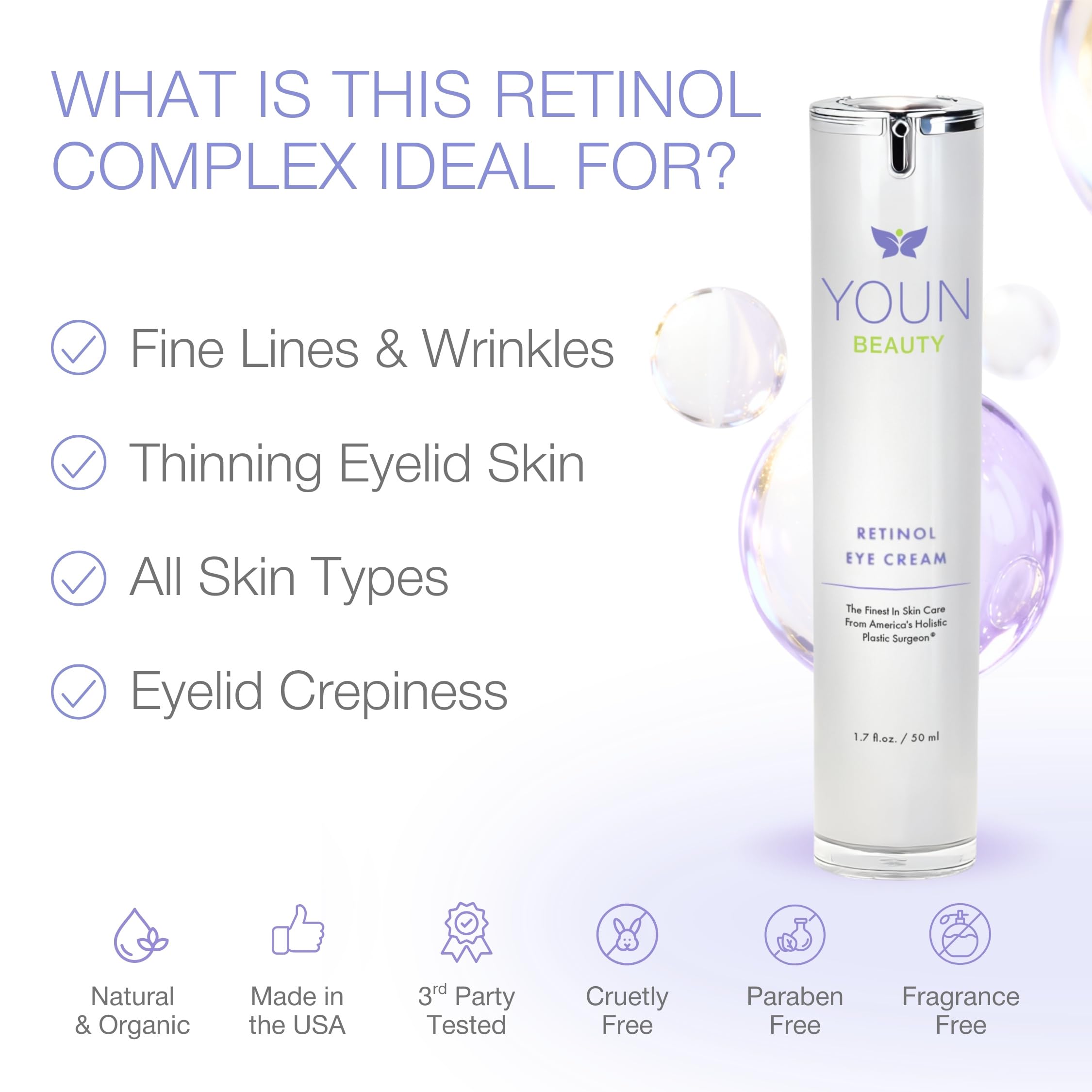 YOUN Beauty Retinol Eye Cream by Plastic Surgeon Dr. Anthony Youn | Paraben-Free Night Eye Cream with Liposomal Retinol & Hyaluronic Acid | Under Eye Cream for Hydration and Skin Firming, 1 Fl Oz