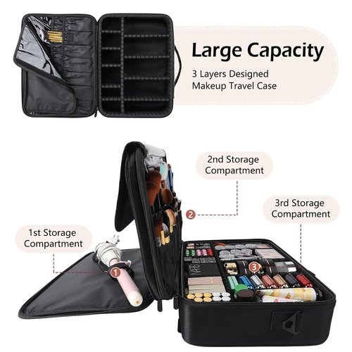Gzcz Large Capacity Travel Makeup Train Case - Professional Cosmetic Organizer with Adjustable Dividers & Shoulder Strap