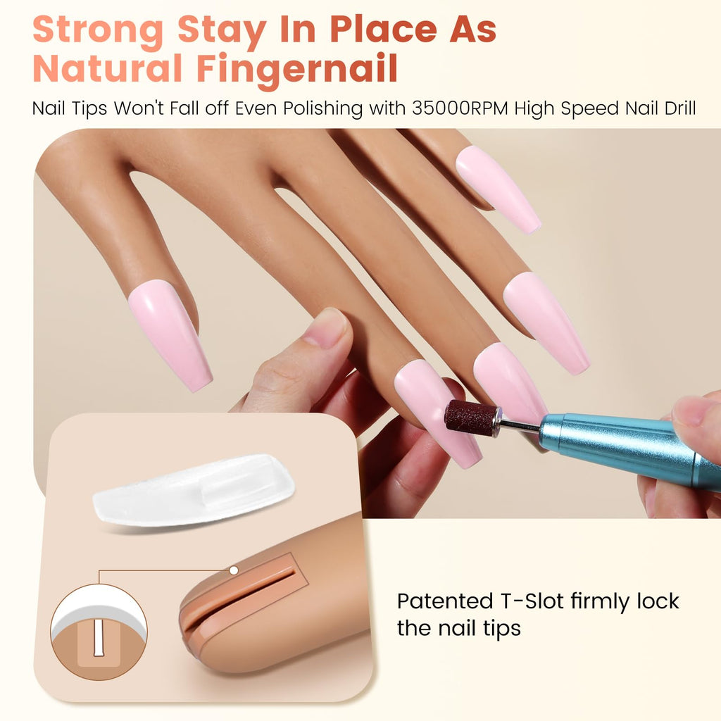 Wilfniee Practice Hand for Acrylic Nails: Nail Tips Won't Fall off Fake Hand for Nail Practice - Flexible Practice Nail Hand With 200PCS Nail Tips for Beginners Salon