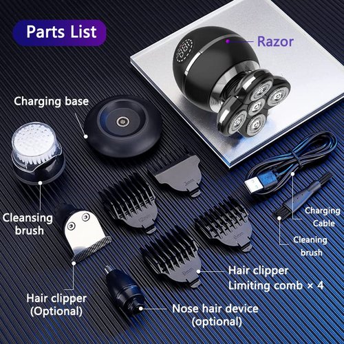 Upgrade 5-in-1 Electric Head Shaver for Men, LED Display, Multifunctional Cordless IPX7 Waterproof Rotary Grooming Kit