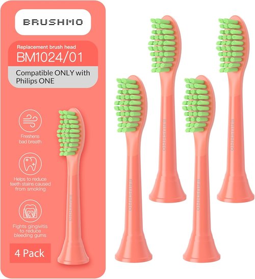 Brushmo Replacement Toothbrush Heads - Compatible with Philips Sonicare | 4 Soft Dupont Bristle Heads in Miami Coral