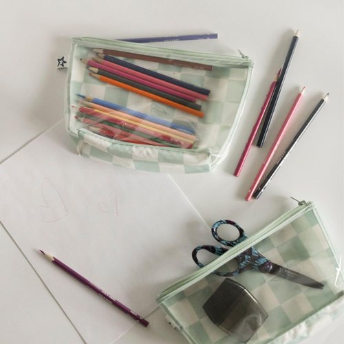 Tiny Twinkle Diaper Bag Organizing Pouches | 2 Pack Mess-Proof Travel Organizer Bags with Structured Bottom & Clear Front | TSA Approved Toiletry Bag Set for Baby and Mom Essentials (Sage Checkers)