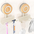 Cinola Razor Holder for Shower 2 Pack, Suction Cup Shaver Holder for Wall, Removable&Reusable Suction Cup Hooks for Bathroom, Damage-Free Suction Shower Hooks, Wall Mounted Razor Stand, Beige