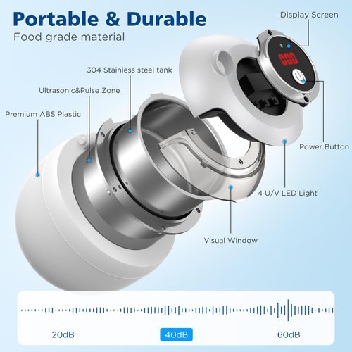 Aotuda 45kHz Retainer Cleaner Machine, 200ML Ultrasonic Dental Cleaning Pod with 4 Modes, Digital Timer, Mouth Guard Cleaner for Denture, Aligner, Braces, Toothbrush, Jewelry and More (White)
