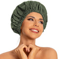 Skiennix Reusable Shower Cap - Large Waterproof Hair Bonnet with Elastic Band for Long Hair | Green