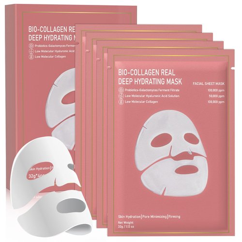 Nityrliv Collagen Face Mask, 4 Pack Bio-Collagen Real Deep Mask Overnight Hydrating Face Mask for All Skin Types,Original Hydrating Collagen Face Mask