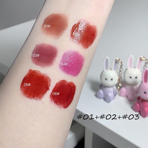 Skiennix 3Pcs Rabbit Keychain Jelly Lip Glaze - Moisturizing 2-in-1 Lip Glow Gel & Sparkling Lip Gloss Set