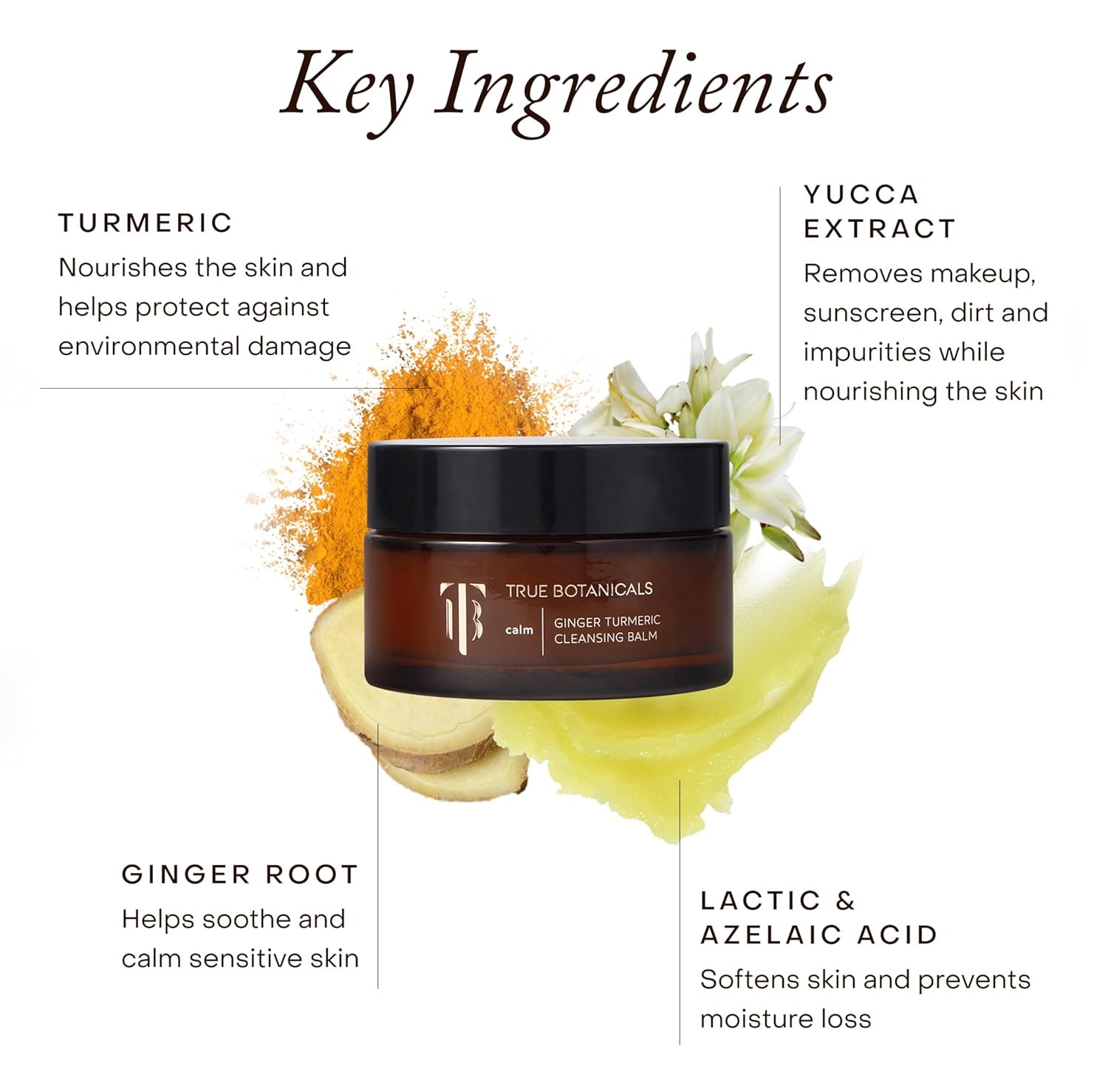 True Botanicals Ginger Turmeric Cleansing Balm - Natural Hydrating Facial Cleanser & Makeup Remover for Dry Skin | Nourishing Oil Cleanser with Ceramides & Antioxidants | Vegan | 3.4 fl oz