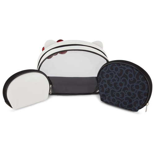 Hello Kitty Cosmetic Case Set - Girls, Boys, Teens, Adults - Officially Licensed Hello Kitty Travel Cosmetic Case 3 Piece Set (Clear Black)