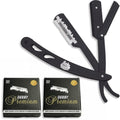 the shave factory Straight Edge Razor Kit - with Single | Stainless Steel razors for men from (Black / 200 Derby Premium Blades)