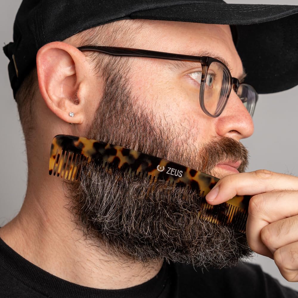 ZEUS 7.5” Large Beard & Mustache Comb, Handmade Saw-Cut Comb for Men’s Grooming, Anti-Static, Ultra-Smooth Finish for Snag-Free Styling (Traditional) C11