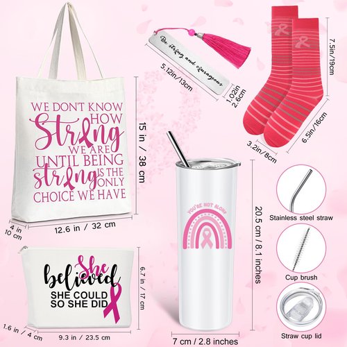 Silkfly 5 Pcs Book Lovers Gifts Set, Gifts for Book Lovers, Includes 20 oz Wine Tumbler Socks Bookmark Tote Bag and Cosmetic Bag (Pink Ribbon)