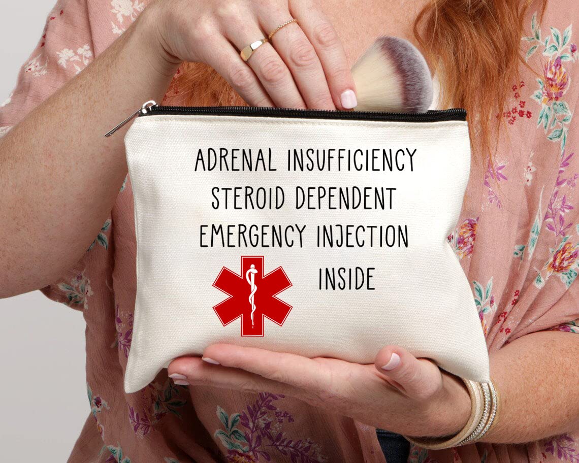 Yanashop88 Adrenal Insufficient Steroid Dependent Emergency Injection Inside Makeup Bag - Travel Makeup Bag with Emergency Injection Compartment - White Cosmetic Bag for Women-Adults