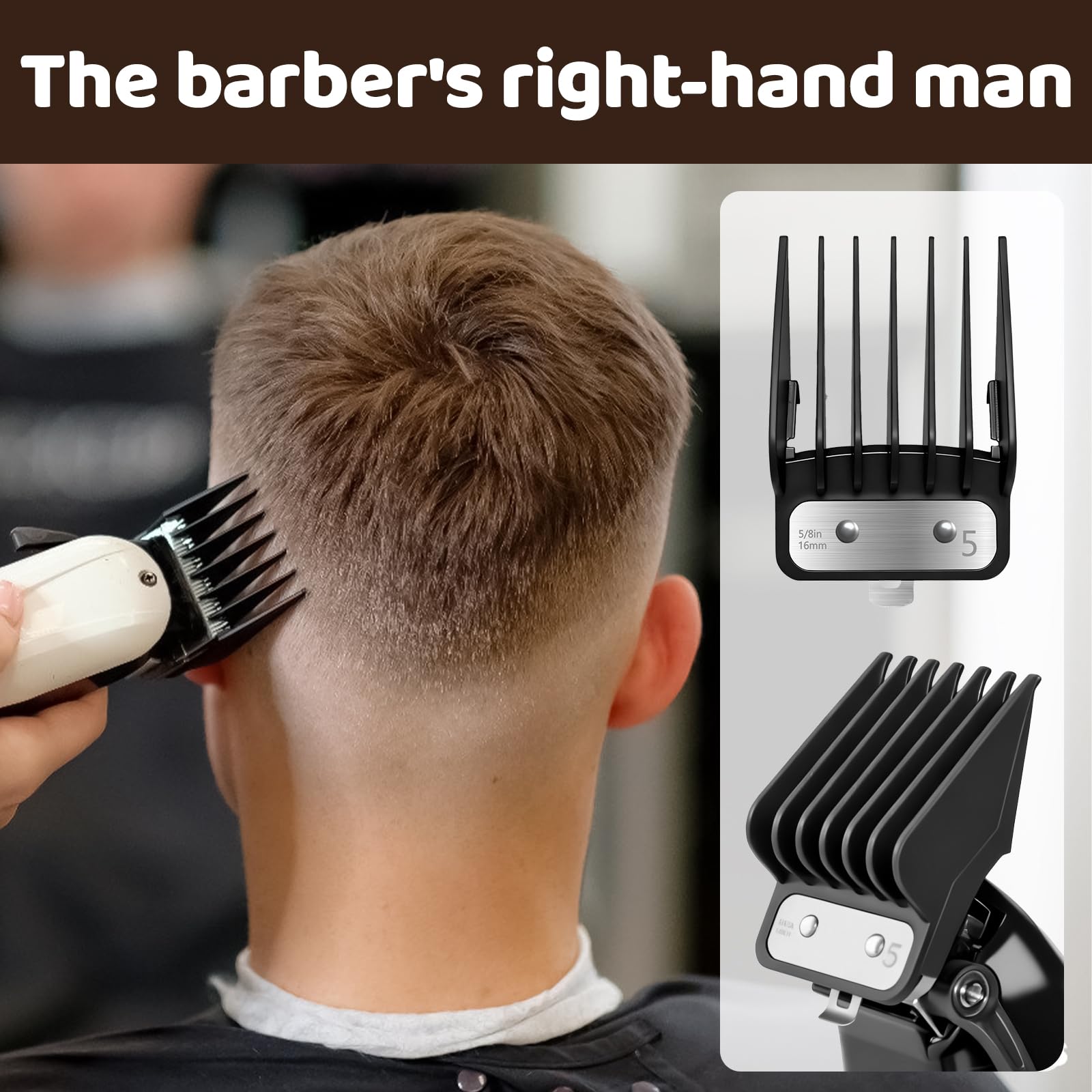 10Pcs Clipper Guards Set for Wahl Clipper Guards Set with Metal Clip，Professional Hair Clipper Guards Cutting Guides Compatible with Most Wahl Clippers from 1/16" to 1"(Black）