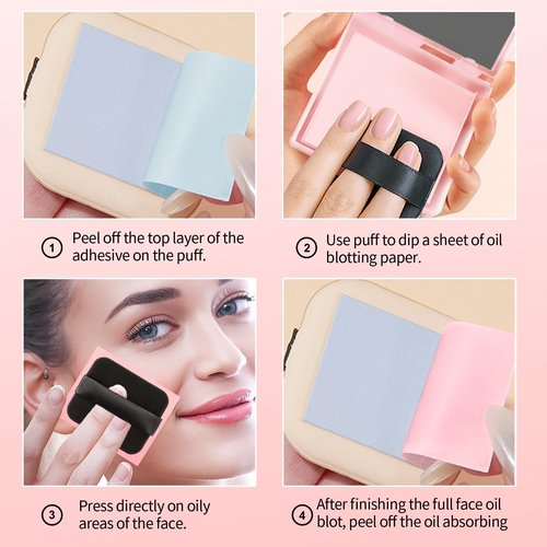 Erinde Oil Blotting Sheets for Face with Mirror and Puff, 300 Sheets Oil Blotting Paper for Oily Skin, Face Oil Absorbing Sheet, Natural Oil Control Film, Absorb Excess Oil, Makeup Friendly