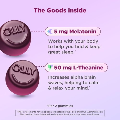 OLLY Extra Strength Sleep Gummies - 5 mg Melatonin & L-Theanine, Blackberry Flavor - 90 Count