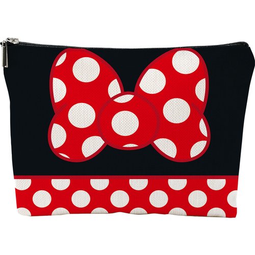 AMHGLW Makeup Bag For Woman,Makeup Bag Organizer,Cosmetic Pouch-Multifunctional Toiletry Bag-Red & White Speckle Bow Cartoon Print Canvas Zipper Cosmetic Bag-Gift For Family & Friends-A19