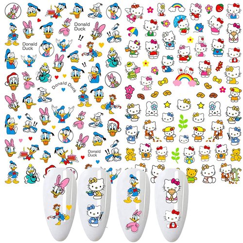 Cartoon Nail Art Stickers Cute Cartoon Nail Decals 3D Self-Adhesive Nail Art Supplies Designer Nail Stickers for Women Acrylic Nails Decoration Accessories 7 Sheets